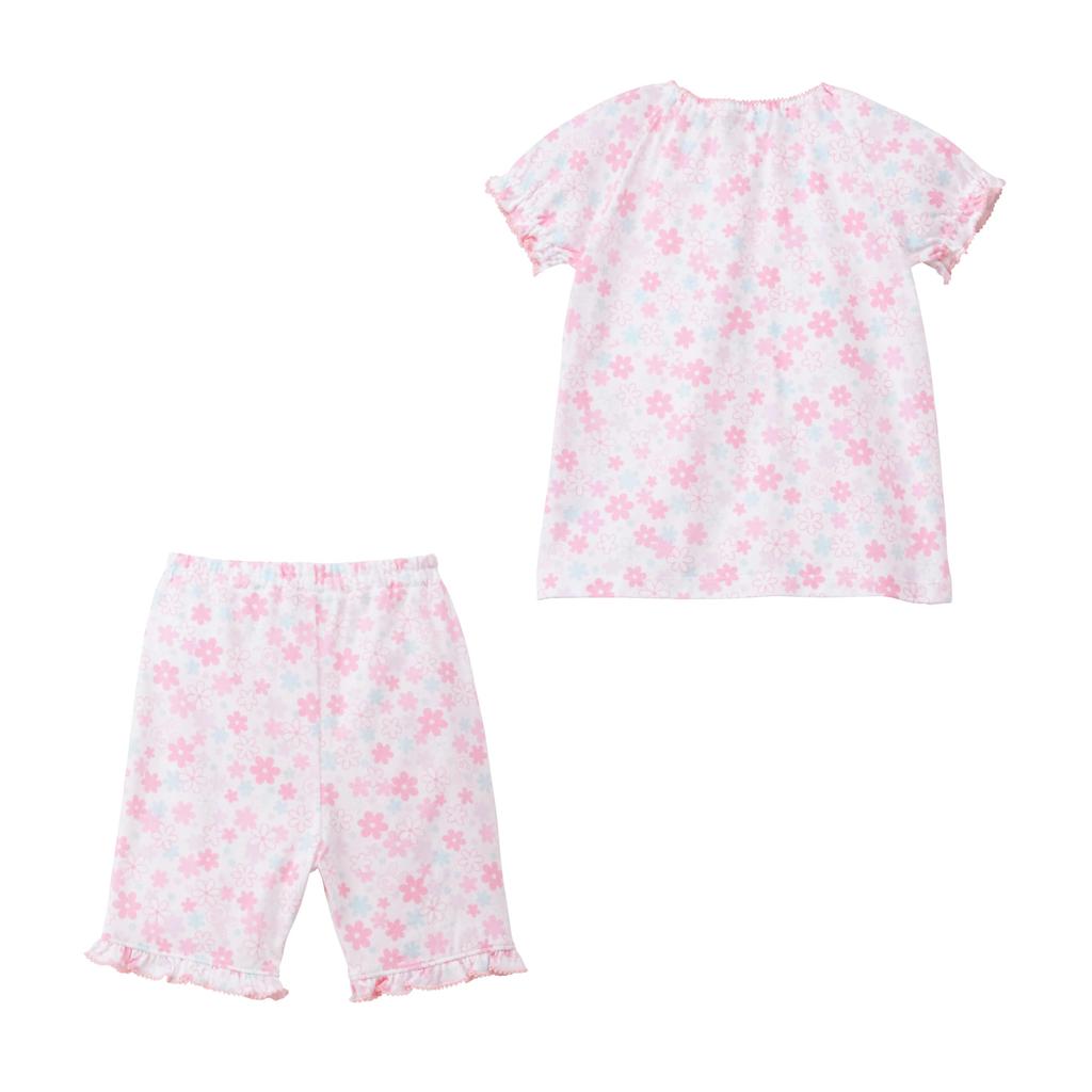 MIKI HOUSE Short Sleeve Pajamas with Cropped Floral Made In Baby Size Pants, Print, Japan, Girls' & Kids' Pajamas, 120cm, White, 12-7302-687