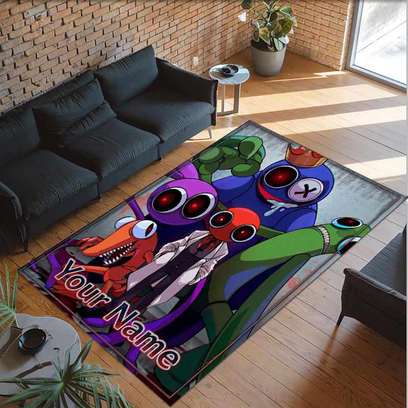 Personalized Crystal Velvet Carpet Custom Name Text,Rainbow Friends Anti Slip Area Rug For Home Decoration
