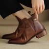 2024 г. Короткие ботинки из натуральной кожи, женские новые зимние ботильоны с круглым носком, однотонные, в стиле ретро, женские ботильоны