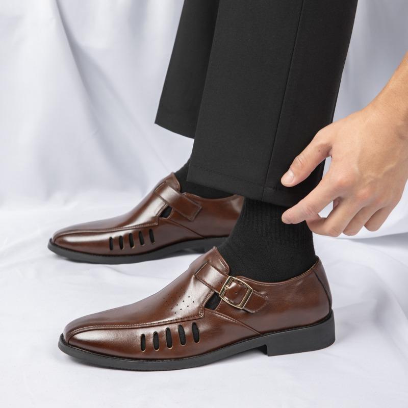 Новые мужские летние сандалии для улицы, однотонные, дышащие, с полым дизайном, классические, высококачественные, с пряжкой, легкие, для ходьбы