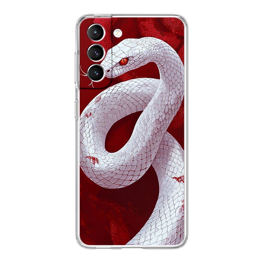Phone Case For Samsung Galaxy S25 Edge S24 S23 FE S22 Ultra S20 S21 5G S10 Plus S10E Soft Clear Cover Blossom Pink Snake