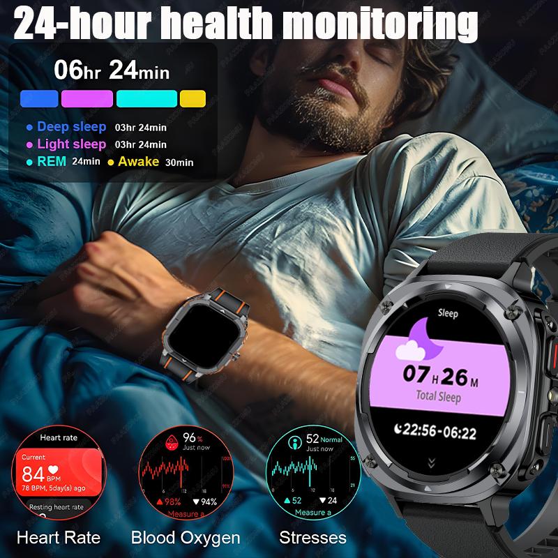 2026 New Military SmartWatch Men LED Flashlight 1.39inch Fitness Tracker Sport Heart Rate IPx8 Waterproof Smartwatch 2