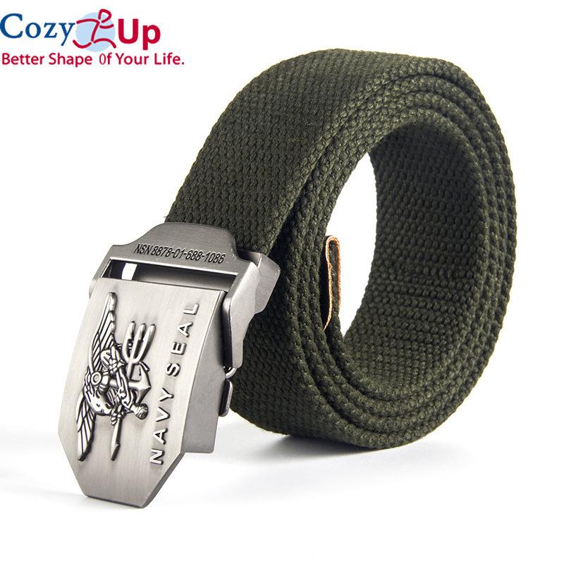 Cozy Up Металлические холщовые ремни с автоматической пряжкой для мужчин, военный тактический мужской ремень, повседневный стиль, мужской ремень 120 см