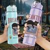 1PC Breaktime Cat Coffee Graphic 750ml Color Plastic Sports Water Bottle Leakproof Flip Straw Lid For Sports Office Home Use