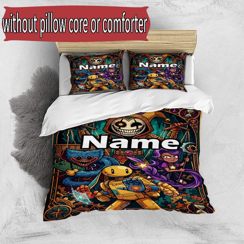3pcs Duvet Cover Set (1*Duvet Cover + 2*Pillowcase, Without Core), Custom Name Poppy Playtime Pattern Bedding Set, Home Bedroom Decor Gift