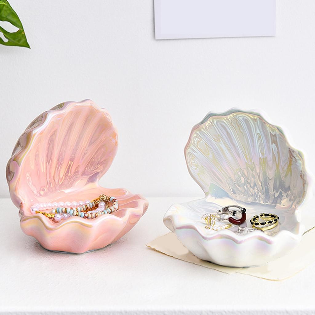 Delicate Ceramic Seashell Jewelry Tray Decorative Ring Holder Organizer For Bathroom Bedroom Dresser Home Decor