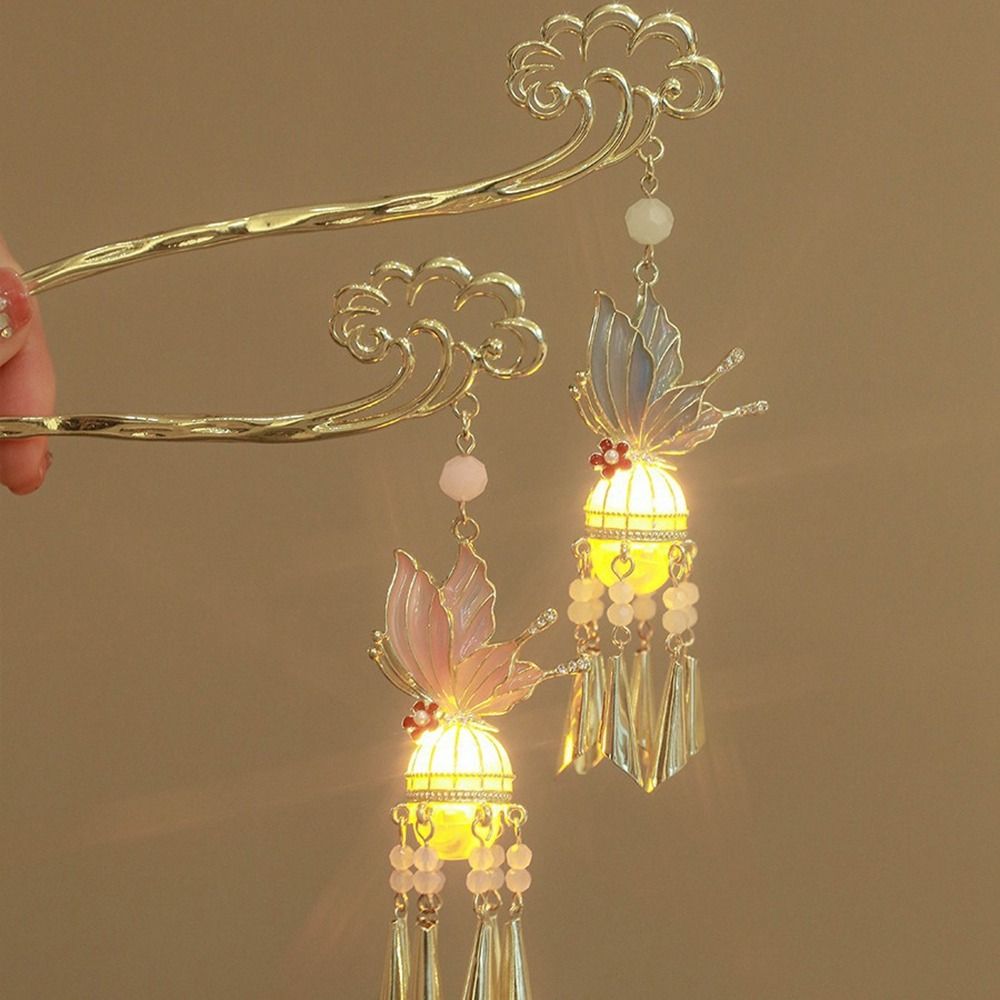 LED Light LED Lantern Tassel Hair Stick Pearl Hanfu Hair Clip Antique Butterfly Hairpin Women