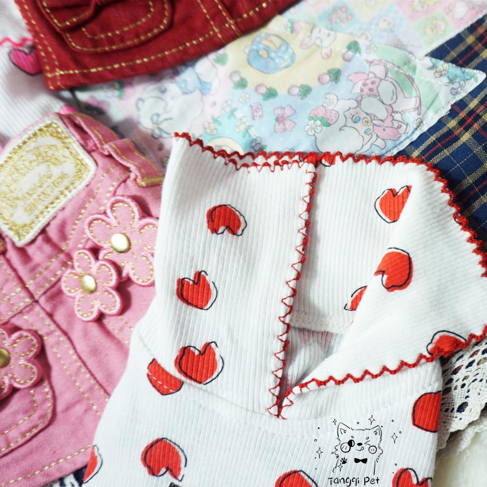 Tangqi Домашняя кошка и собака Мультяшная футболка с отложным воротником в форме сердца, японский и корейский стиль, лайкра хлопок.