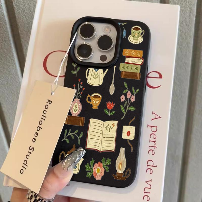 Ретро Чехол-Книга Цветок Чая Для iPhone 17Air 16 15 14 13 12 11 Pro Max Эстетичная Иллюстрация Арт Мягкий Силиконовый Ударопрочный Чехол