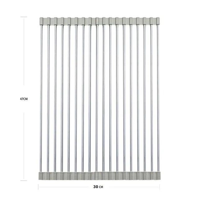 Dish Drainer Foldable Stainless Steel Roll Up Dish Drying Rack Shelf Kitchen Sink Holder Organizer Bowl Tableware Plate Storage