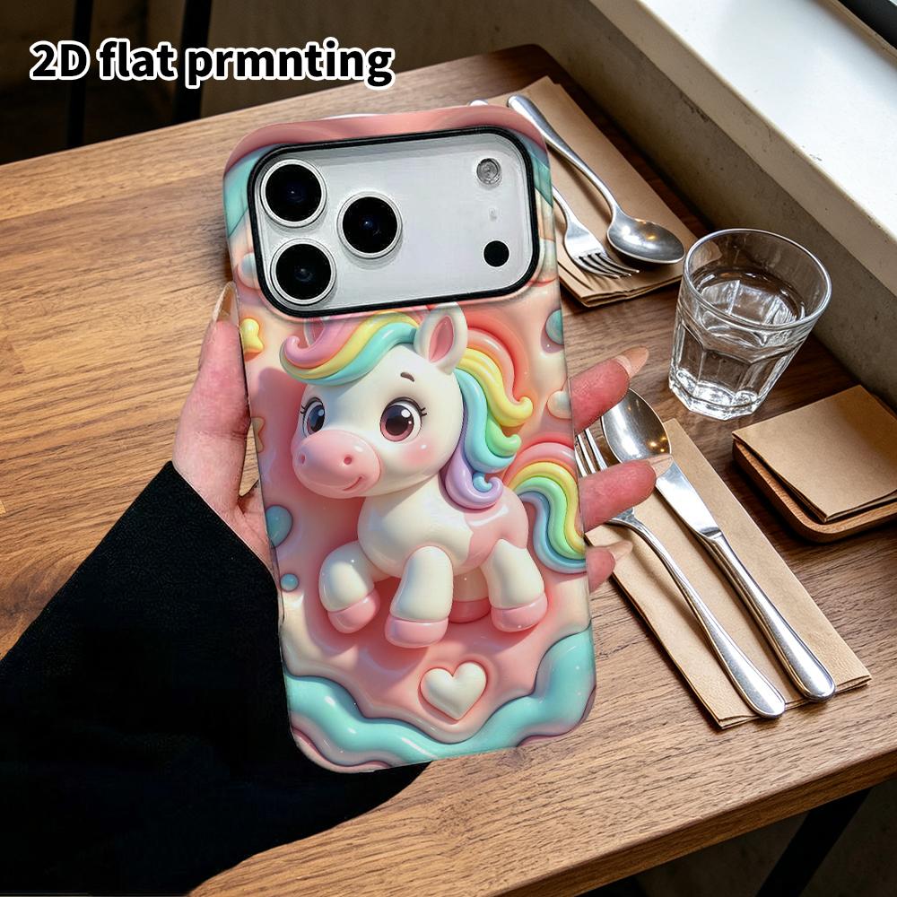 Phone case: 2D flat design suitable for iPhone 18 17 16 15 14 13 Pro protective case, rainbow unicorn, perfect Christmas and Halloween holiday gift