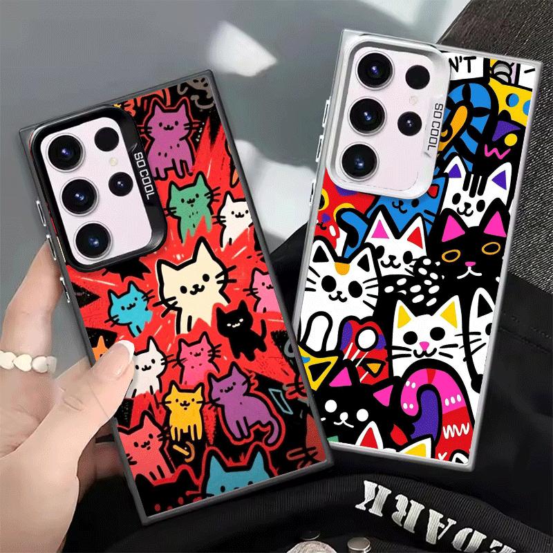 Мягкий чехол для телефона с мультяшными милыми кошками для Samsung Galaxy S24 S25 FE S26 Edge S23 Ultra S22 Plus S21 + Ударопрочная задняя крышка