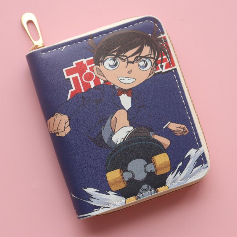 2025 Новый мужской короткий кошелек на молнии с изображением мультфильма «Конан» – Мини-кошелек для монет и держатель для карт
