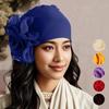 1PC Bandana Cap Ethnic Hair Accessories Sun Protection Flower Beading Muslim Turban Hat Solid Color Vintage Hijab