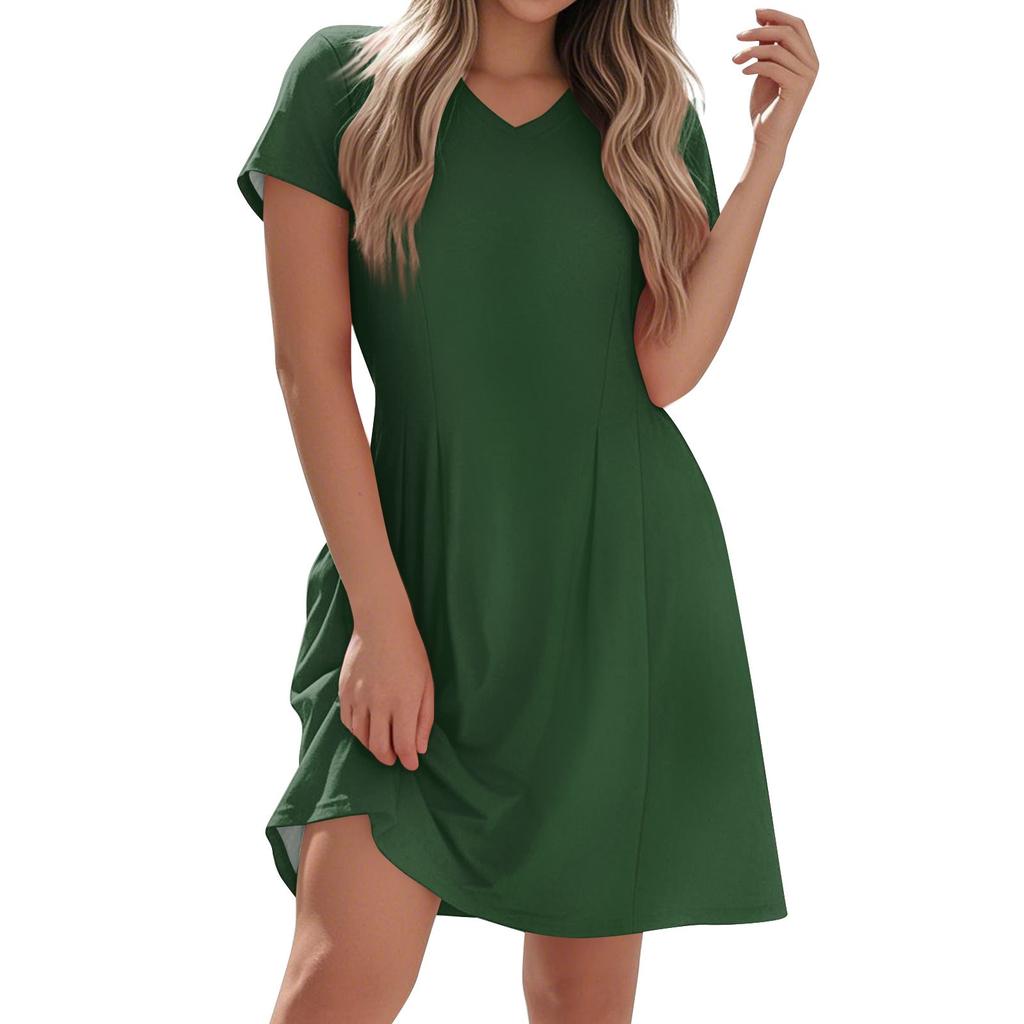 Women's Fashion Casual Short-sleeved V-neck Home Vacation Casual Dress