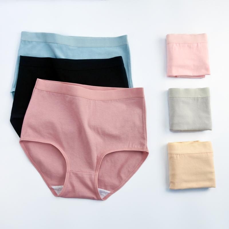 3 шт./лот! Хлопковое нижнее белье, женские трусики с высокой талией, удобные однотонные трусы, большие размеры M-3XL