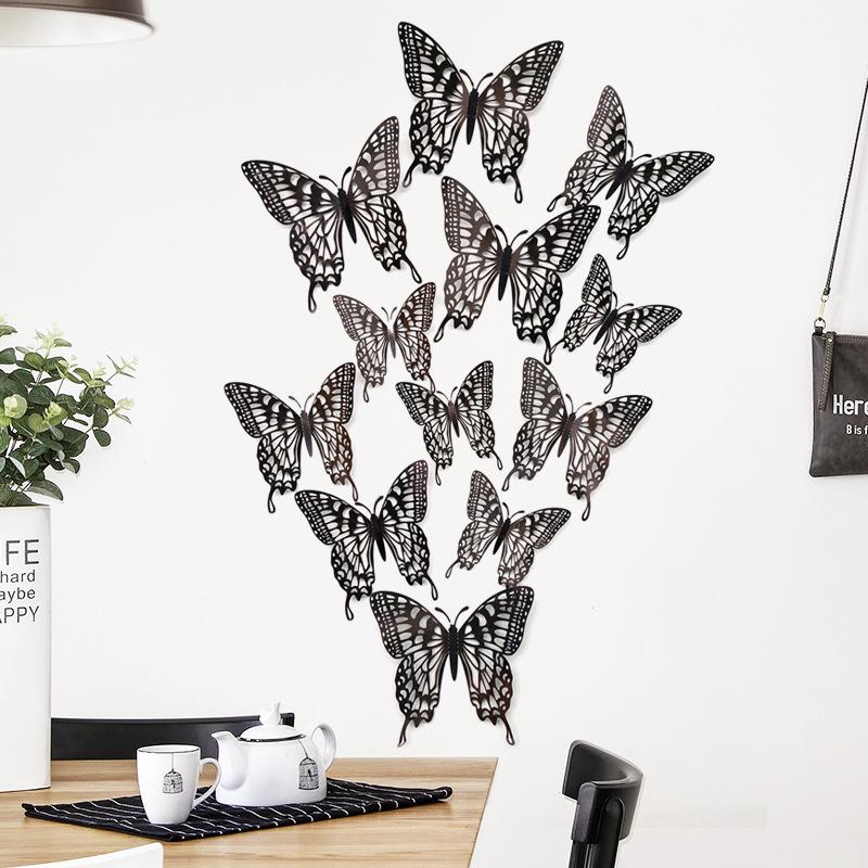 12 Pieces 3D Hollow Butterfly Wall Sticker Bedroom Living Room Home Decoration Paper Butterfly