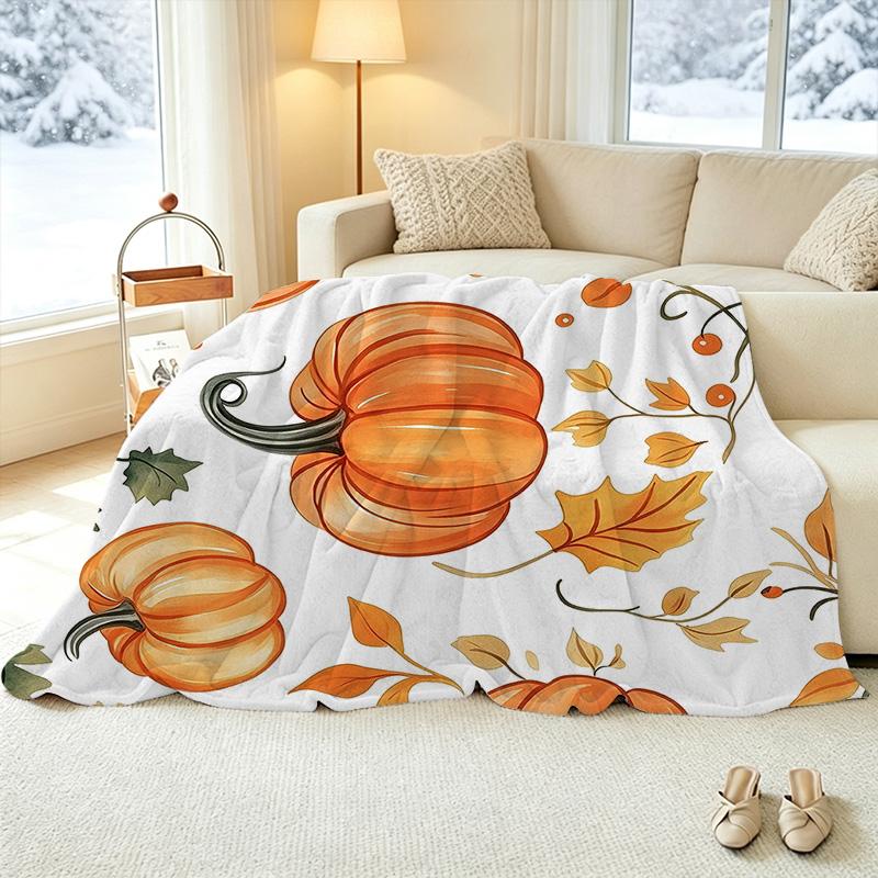 All Seasons Single Flannel Blanket Thick Warm Pumpkin Series, Soft Skin-friendly for Home, Couch Naps, Bedroom & Guest Room