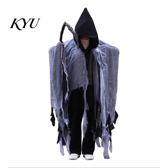 Halloween Party Grim Reaper Hooded Cloak for Men Women, Adult Scary Gothic Lightweight Breathable Gauze Cape Wizard Cape, Cosplay Costume Masquerade