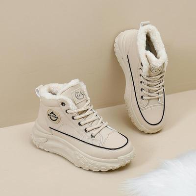 Женская обувь в тон цвета Macaron с флисовой подкладкой для снега, теплая нескользящая хлопковая обувь с защитой от холода