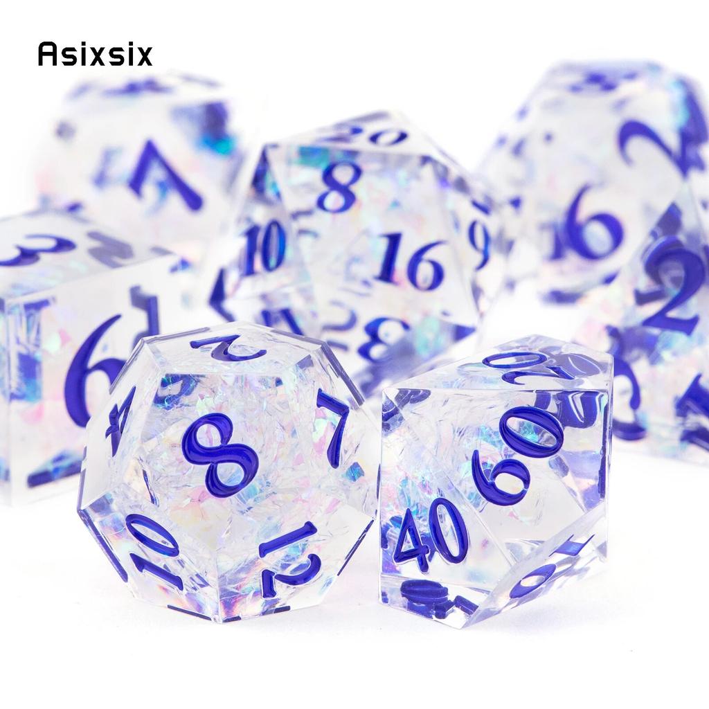 7 Pcs White Resin Blue Number Sharp Edge Dice Polyhedral Dice Suitable for Role-Playing RPG Board Game