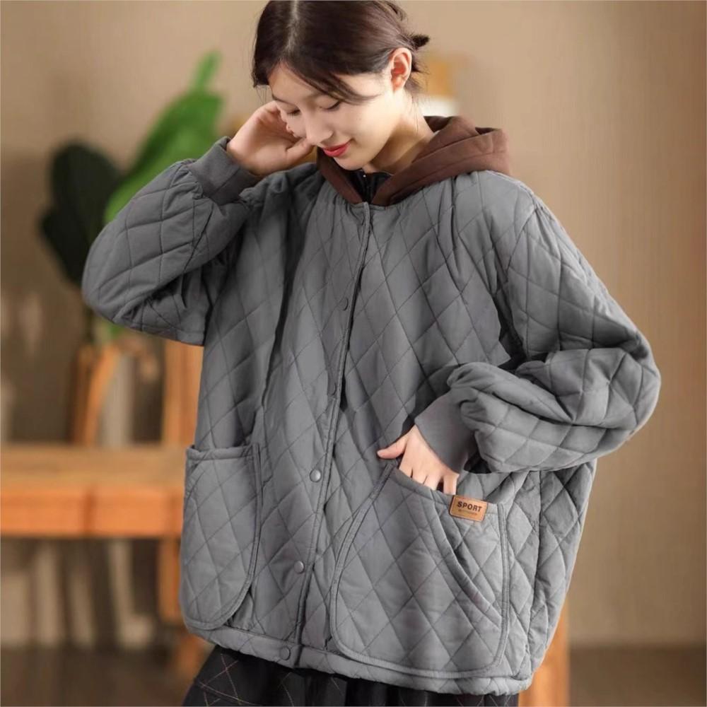 Johnature Женские винтажные пальто с капюшоном на пуговицах, однотонные, с длинным рукавом, зимние, повседневные, теплые