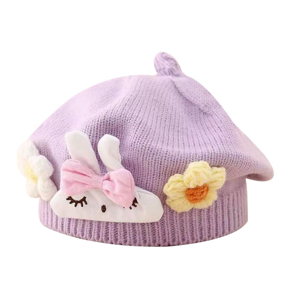 Flower Baby Beret Hat Soft Artist Painter Caps Cute Knitted Hat Infant Girls