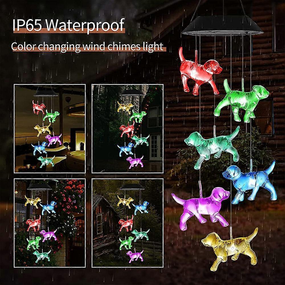 Solar Powered Dog Light Wind Chimes Lamp Color Changing Yard Decor