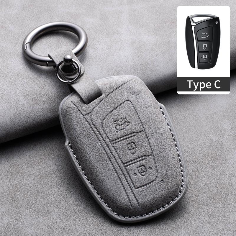 Leather Car Key Case Cover Shell For Hyundai Grand Santa Fe 3 DM I30 IX35 Ix45 Encino KONA Solaris Azera Grandeur Creta 2 Kona