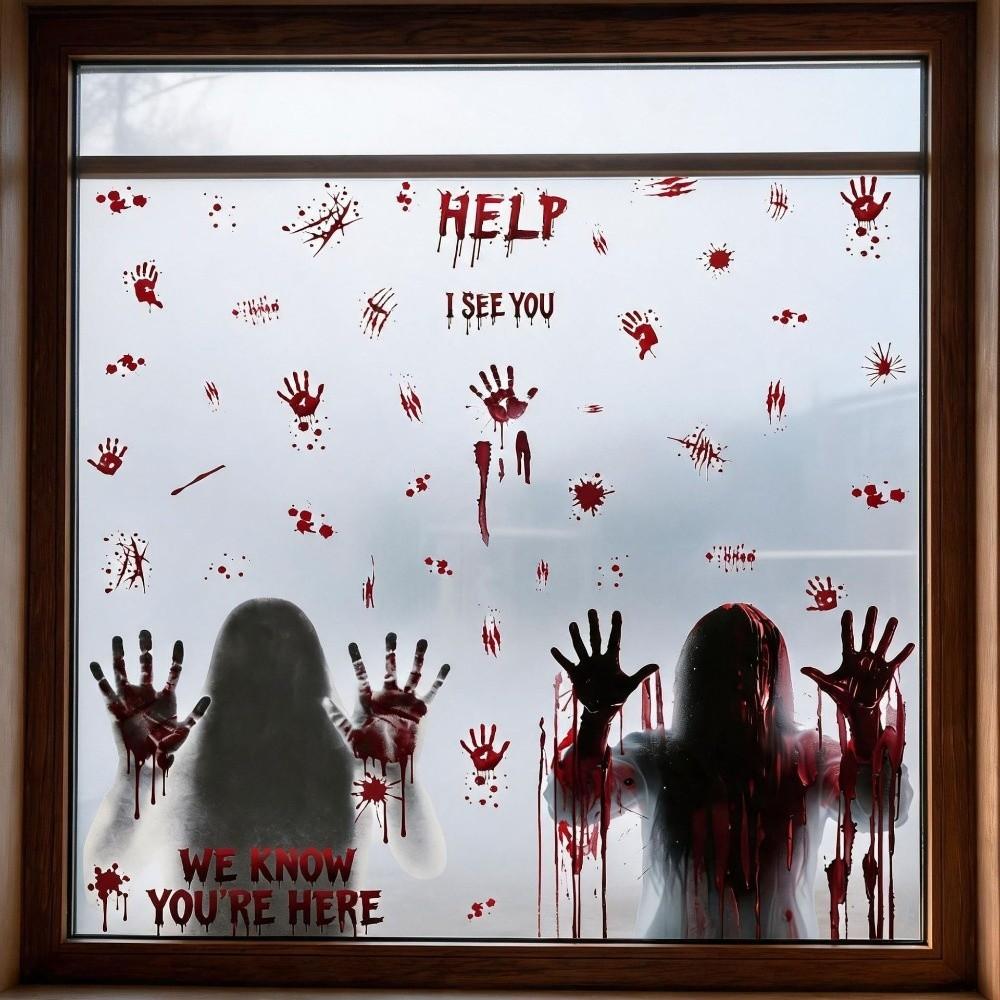 Bloodstained Handprint Scary Ghost Window Sticker Spooky Party Door Stickers Glass Mirror