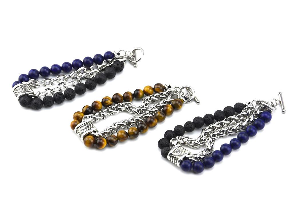 Мужской браслет из натурального камня «Карта» и нержавеющей стали - Уникальная модная бижутерия