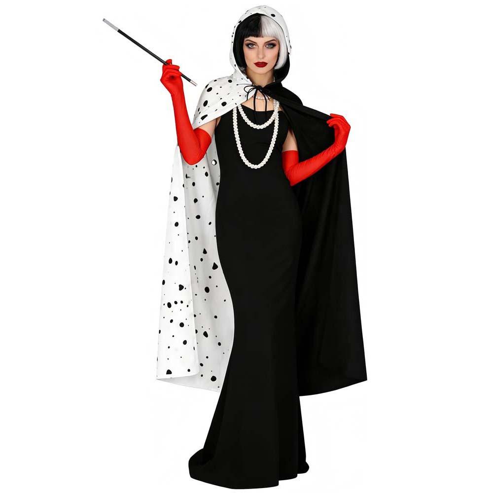 Cruella De Vil Cape Cosplay Costume Black White Dalmatian Spot Halloween Role Play Cape for Adults