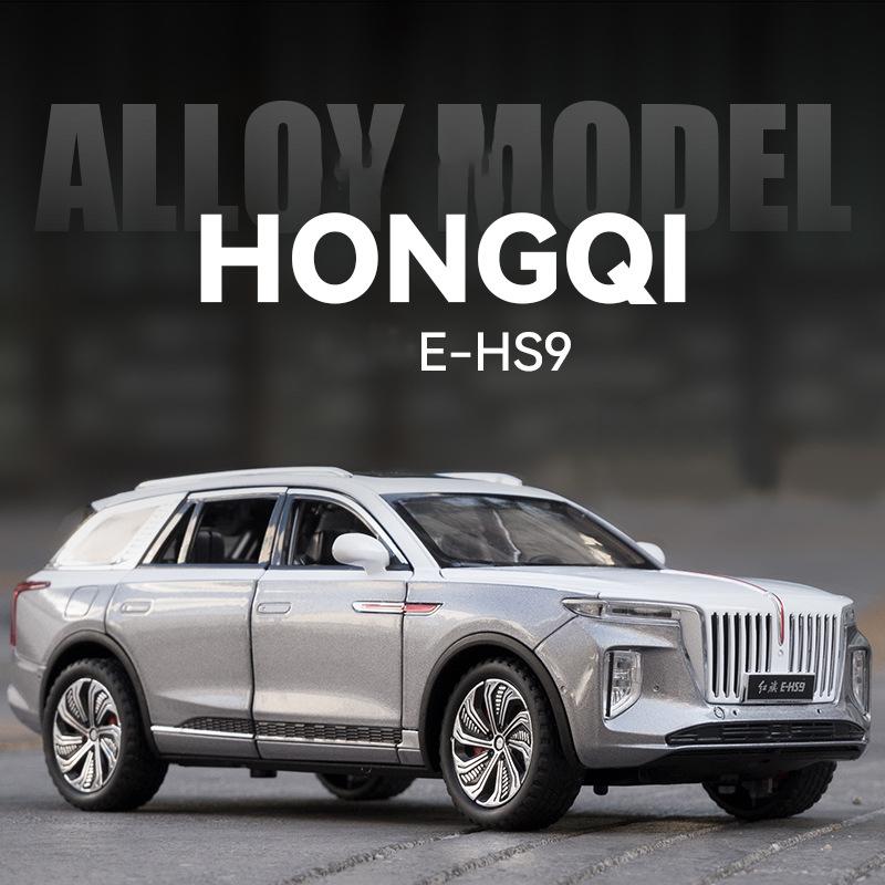 Масштаб 1/24 HongQi E-HS9 SUV, модель автомобиля из сплава новой энергии, литая под давлением металлическая игрушечная машина, модель автомобиля, имитация звука и света, подарки для детей
