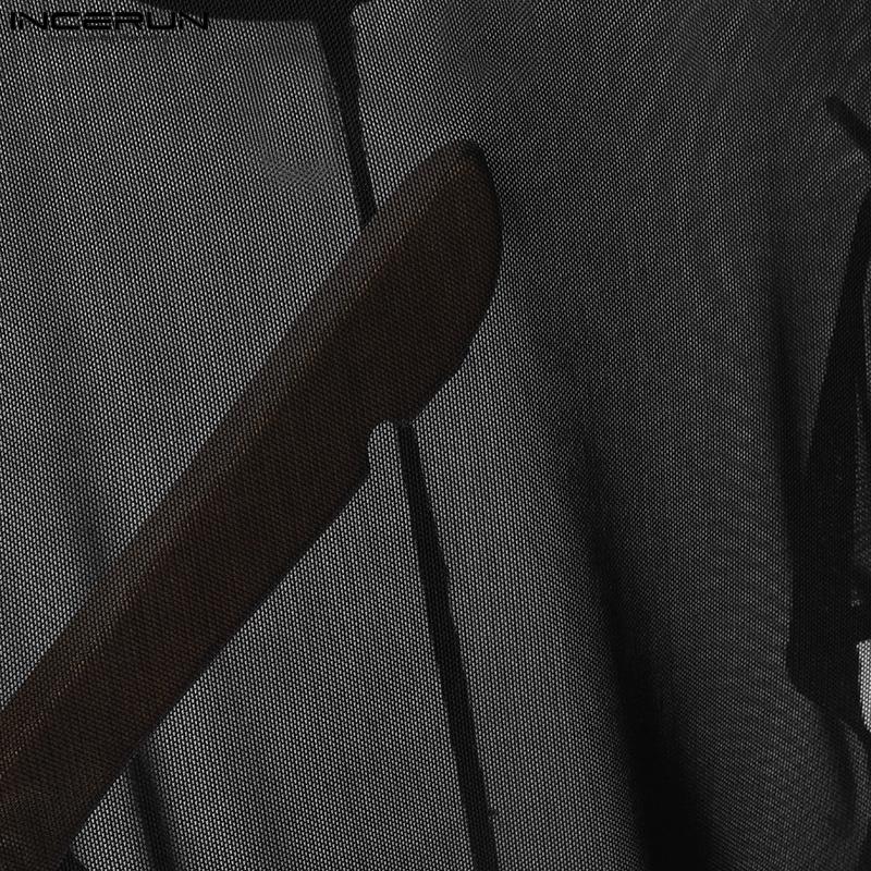 INCERUN Мужские сетчатые боди с глубоким вырезом и длинным рукавом, прозрачные облегающие трусы, комбинезоны