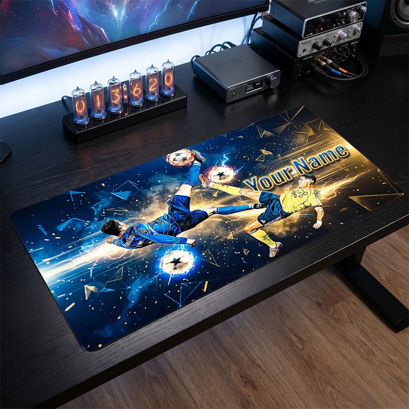 Cristiano Ronaldo Custom Large Mouse Pad, Personalized Name Text Print, Football Logo Non‑Slip Desk Mat Gaming Gift