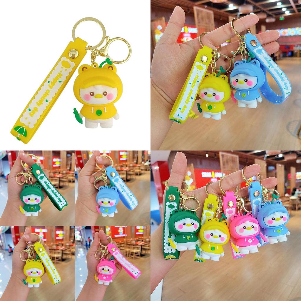 Cute Raincoat Blush Duck Keychain Silicone Figurine Car Accessory Gift For Friends