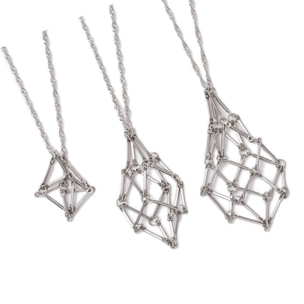 Набор из 3 шт. ожерелья с подвеской на шею из нержавеющей стали с пустым держателем для камня, с регулируемой длиной и уникальным сетчатым дизайном