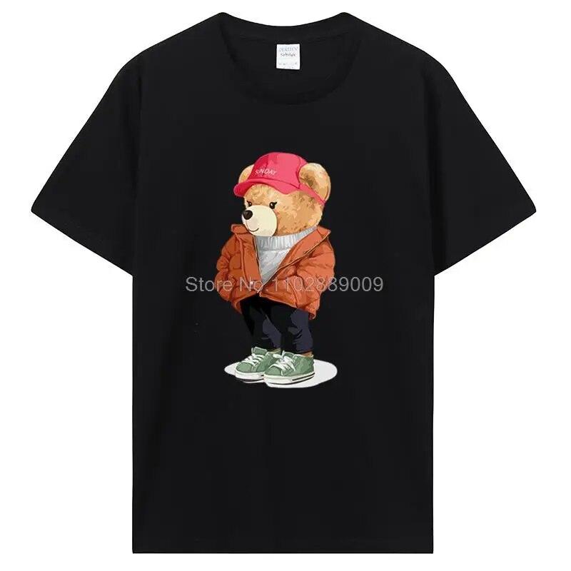 Уличная мода, одежда плюшевого мишки, унисекс, летние брендовые футболки, топы с короткими рукавами, ретро футболка унисекс, хлопковая футболка, уличная одежда Harajuku