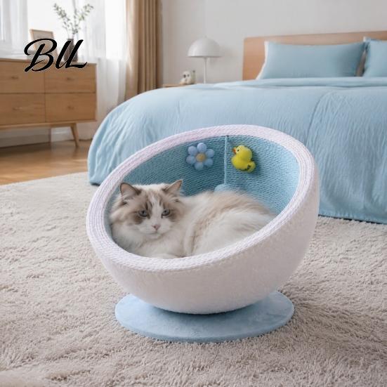 Cat Scratcher Bed Bed, Half Ball with Hanging Ball, Tilted Lounge Nest for Indoor Cats Sleeping Scratching Climbling Woven Paper Rope