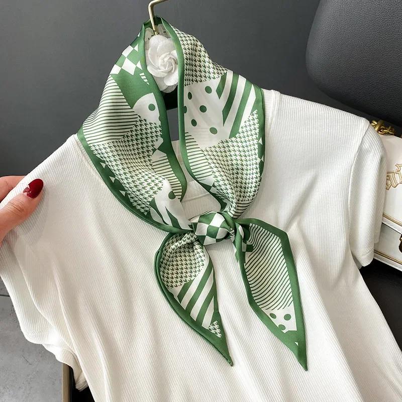 Модный принт шарф с лентой для волос, женский шейный галстук, сумка, шарфы, атласные шелковые узкие платки, женские платки с цветочными полосами, новинка 2022 года