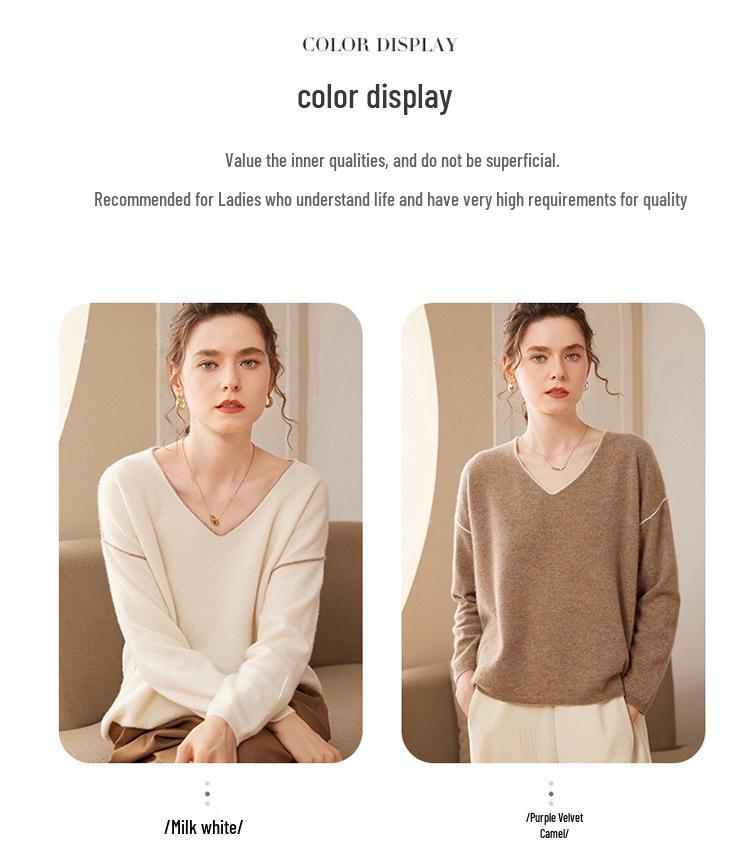 2024 Autumn/Winter Women's Cashmere V-Neck Loose Knit Pullover Sweater - Long Sleeve, Lazy Style Fashion