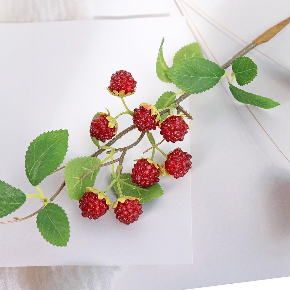 Green Leaves Mulberry Fruit Plants Faux Red Raspberry Fake Plants Artificial Raspberry Branch Gift
