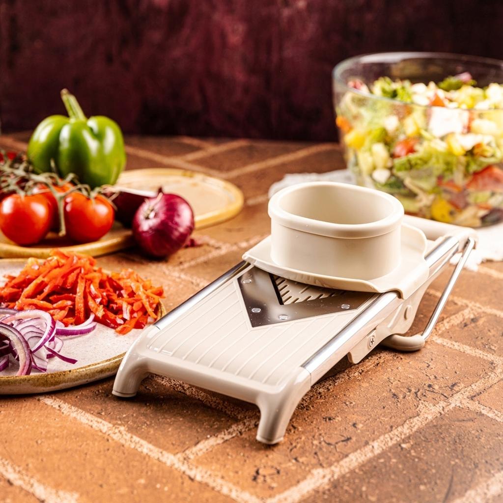 KINGHOFF KH-2006 Mandoline Slicer, Stainless Steel, Adjustable Thickness, Gray, 30x13.5x11.5cm, with Pusher