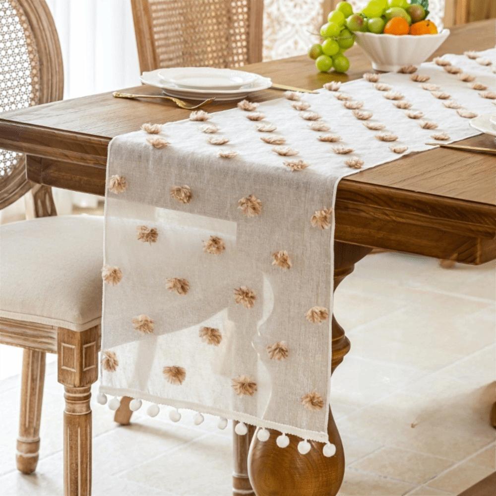 with 3D Pom-poms Lace Table Runner Nordic Style Table Linen Dining Table Cloth Party