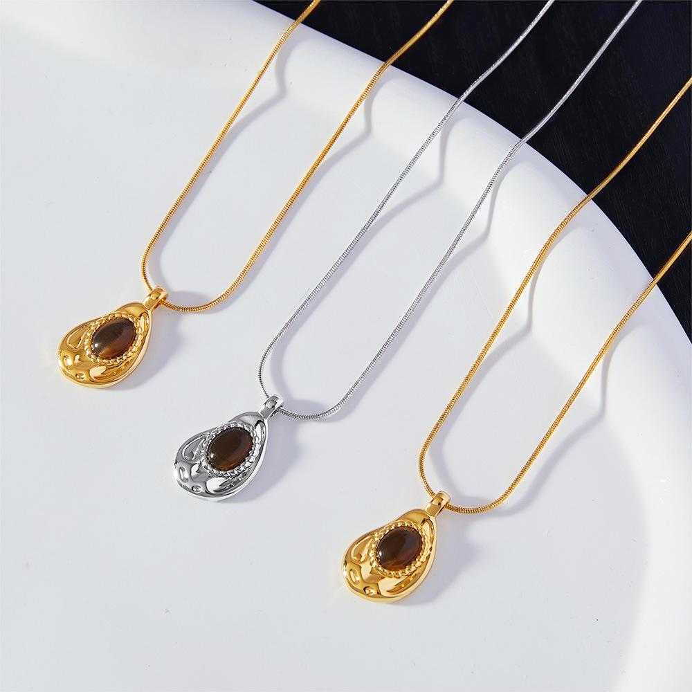 Европейская и американская подвеска-ожерелье из камня тигровый глаз с цепочкой из нержавеющей стали с 18-каратным золотым покрытием
