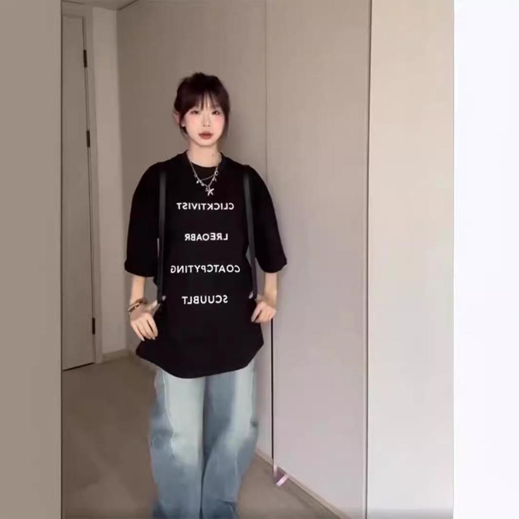 Trendy American Black Oversized Slim Fit Short-Sleeve T-Shirt for Women & Couples