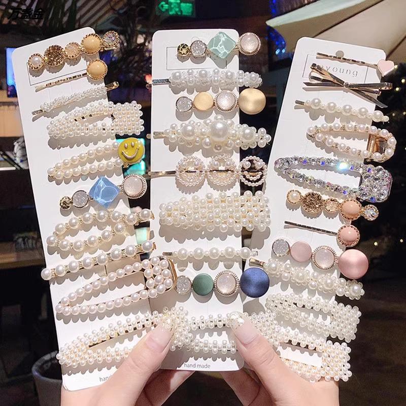 Корейская шпилька для волос со стразами и жемчугом для женщин: Элегантная боковая заколка для челки