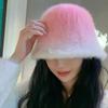 Fisherman Hat Women's Autumn and Winter Warm and Fashionable Gradient Color Rabbit Fur Basin Hat Showing Face Small Plush Bucket Hat