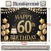 2D 60th Birthday Backdrop Black Gold Glitter - Party Decoration Photo Booth Background