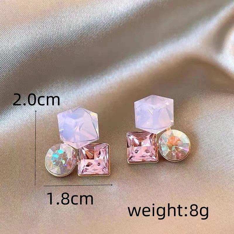 Большая красочная 3D геометрическая серьга-пусета в виде хрустального куба для женщин, женская милая бижутерия оптом, свадебный рождественский подарок